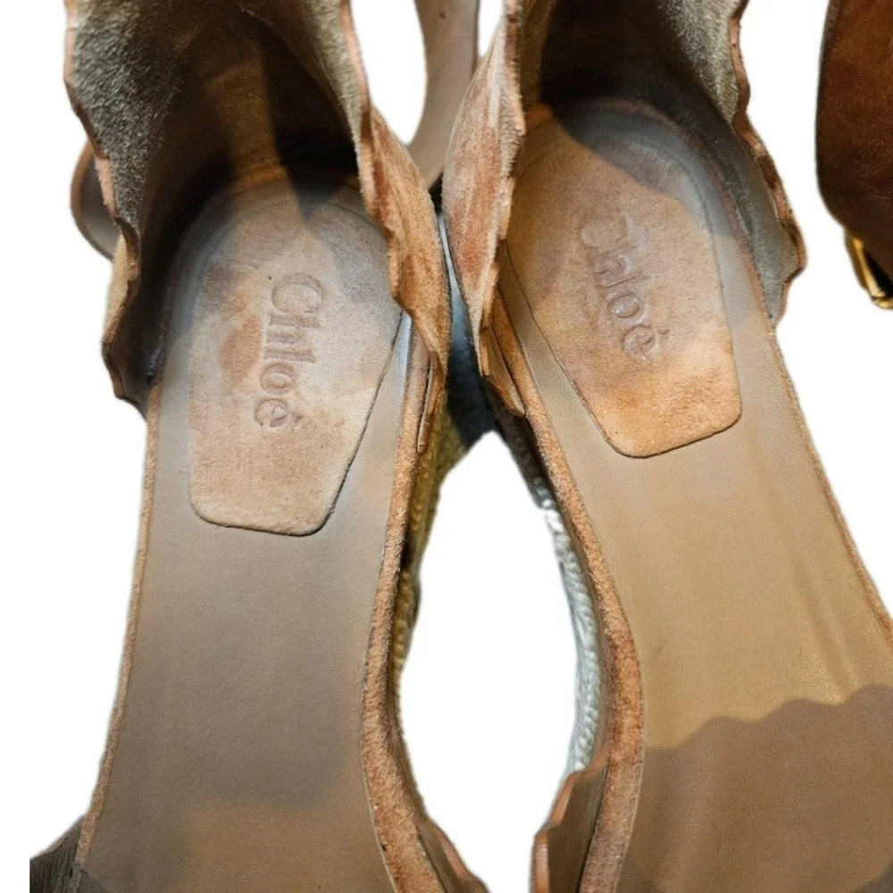 Chloé Lauren Womans Tobacco Suede Espadrille Wedge Designer  Sandals 38